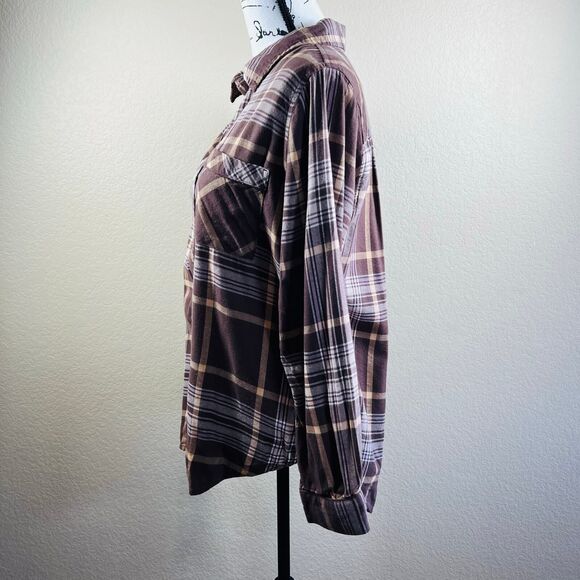 Aerie Brown Plaid Lightweight Flannel button up collar long sleeve size M boho - Picture 12 of 14